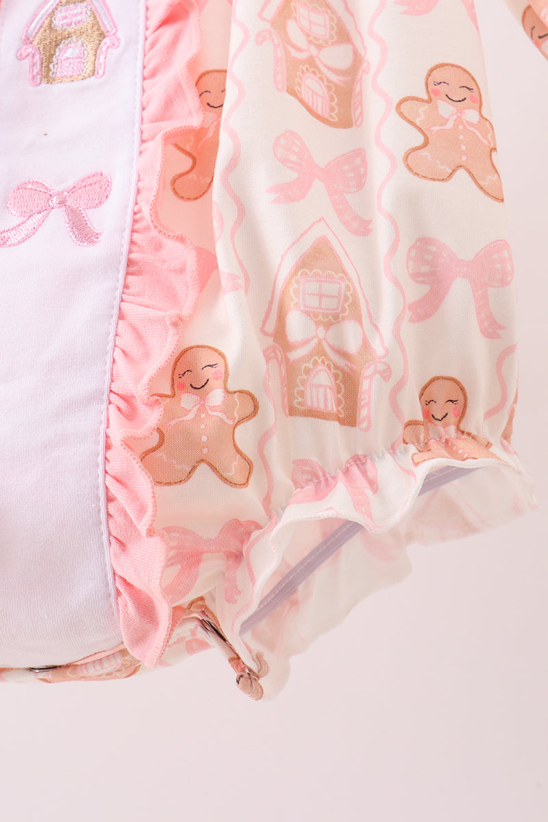 Pink Gingerbread Embroidery Ruffle Bubble