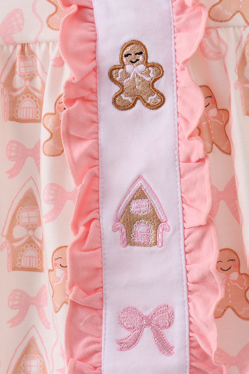 Pink Gingerbread Embroidery Ruffle Bubble