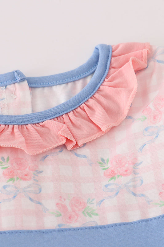 Pink floral print ruffle dress