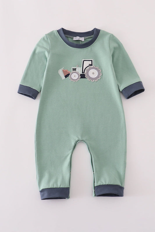 Blue excavator applique romper
