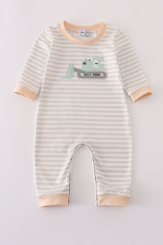 Cream excavator applique stripe romper