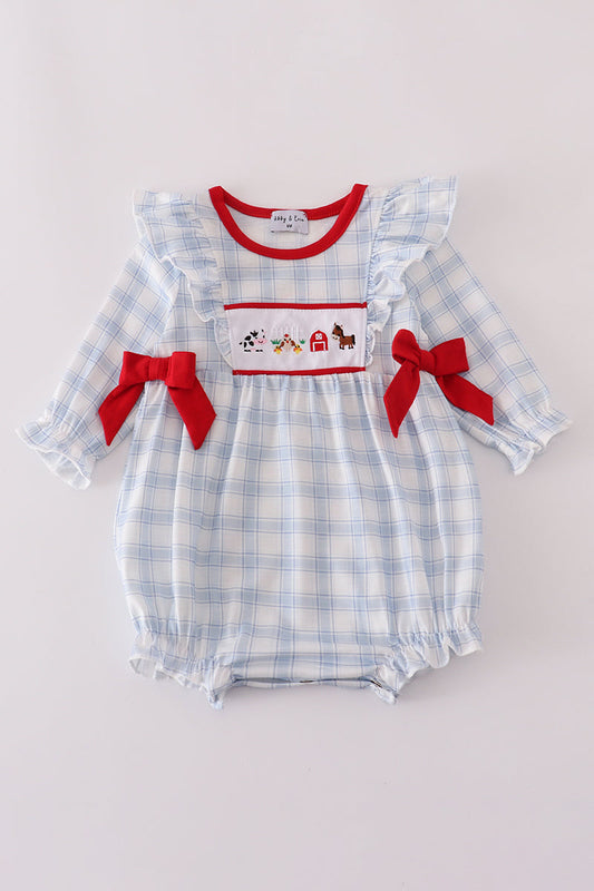 Blue farm plaid ruffle bubble