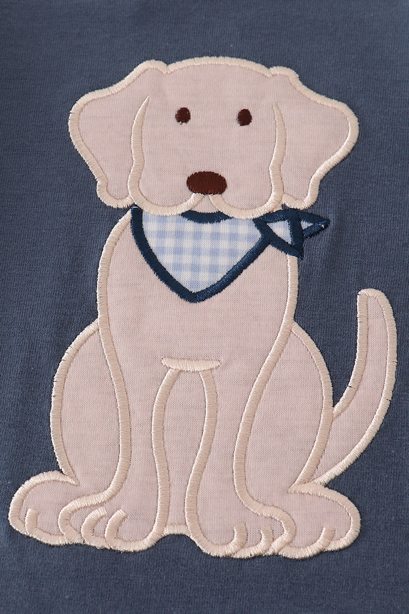 Navy Puppy Applique Top