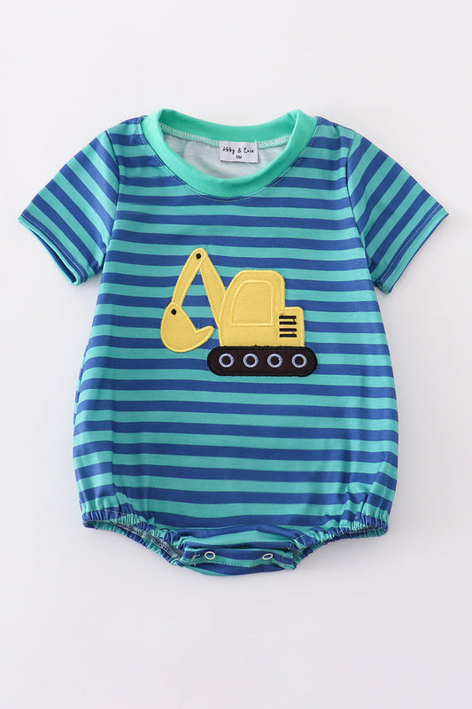 Teal Stripe Excavator applique bubble