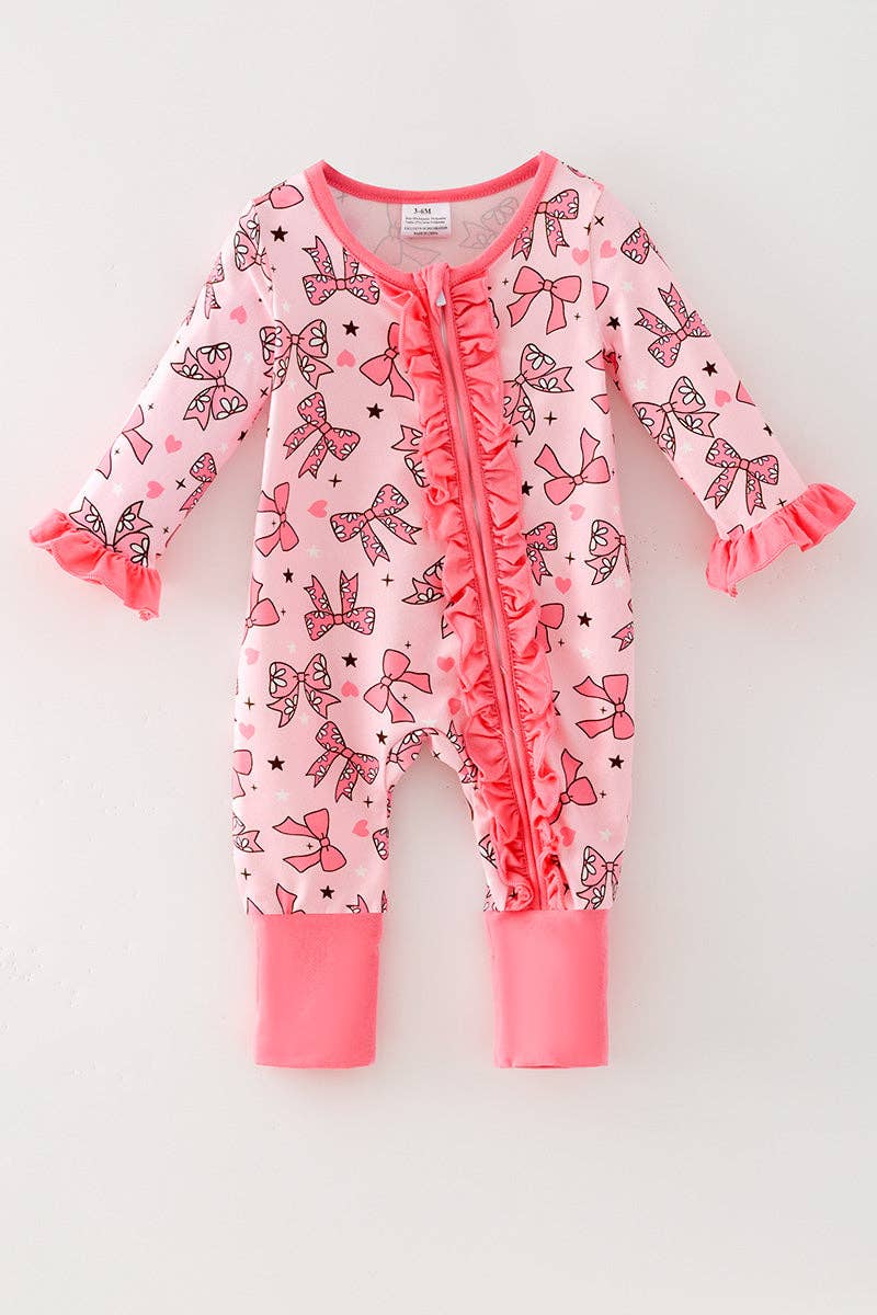Bowprinted onesie w/ fold over footie