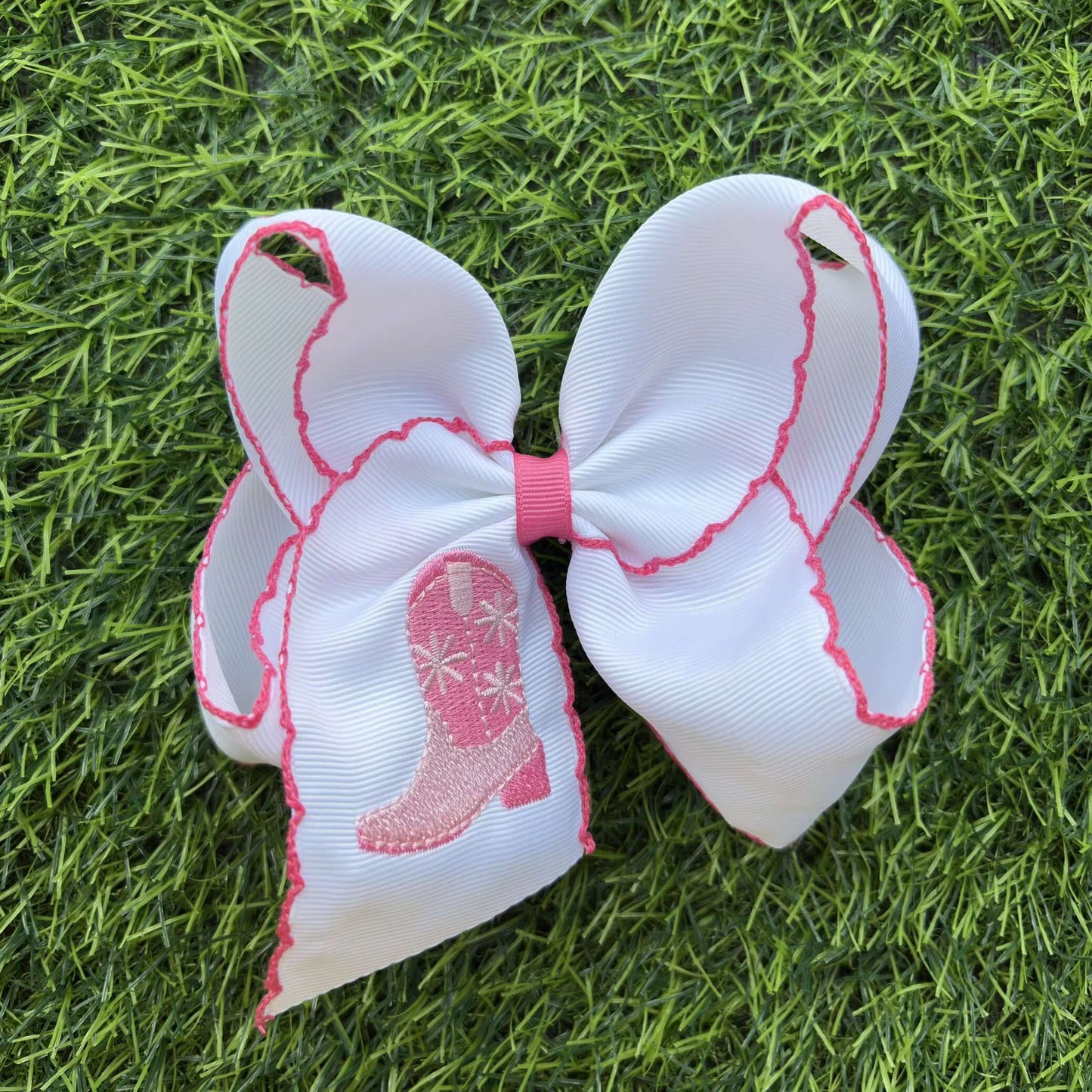 5.5" Embroidered western boot hair bows.