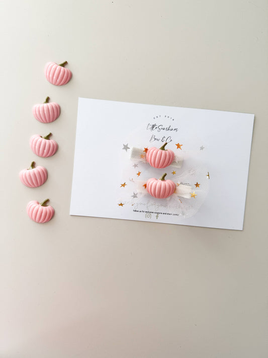 Pink Pumpkin Halloween Hair Clips- Set of 2