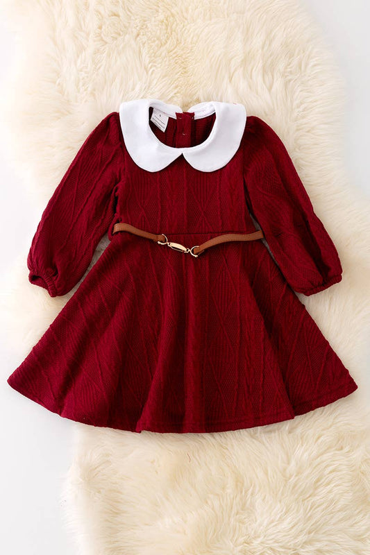 Burgundy flare dress w/belt