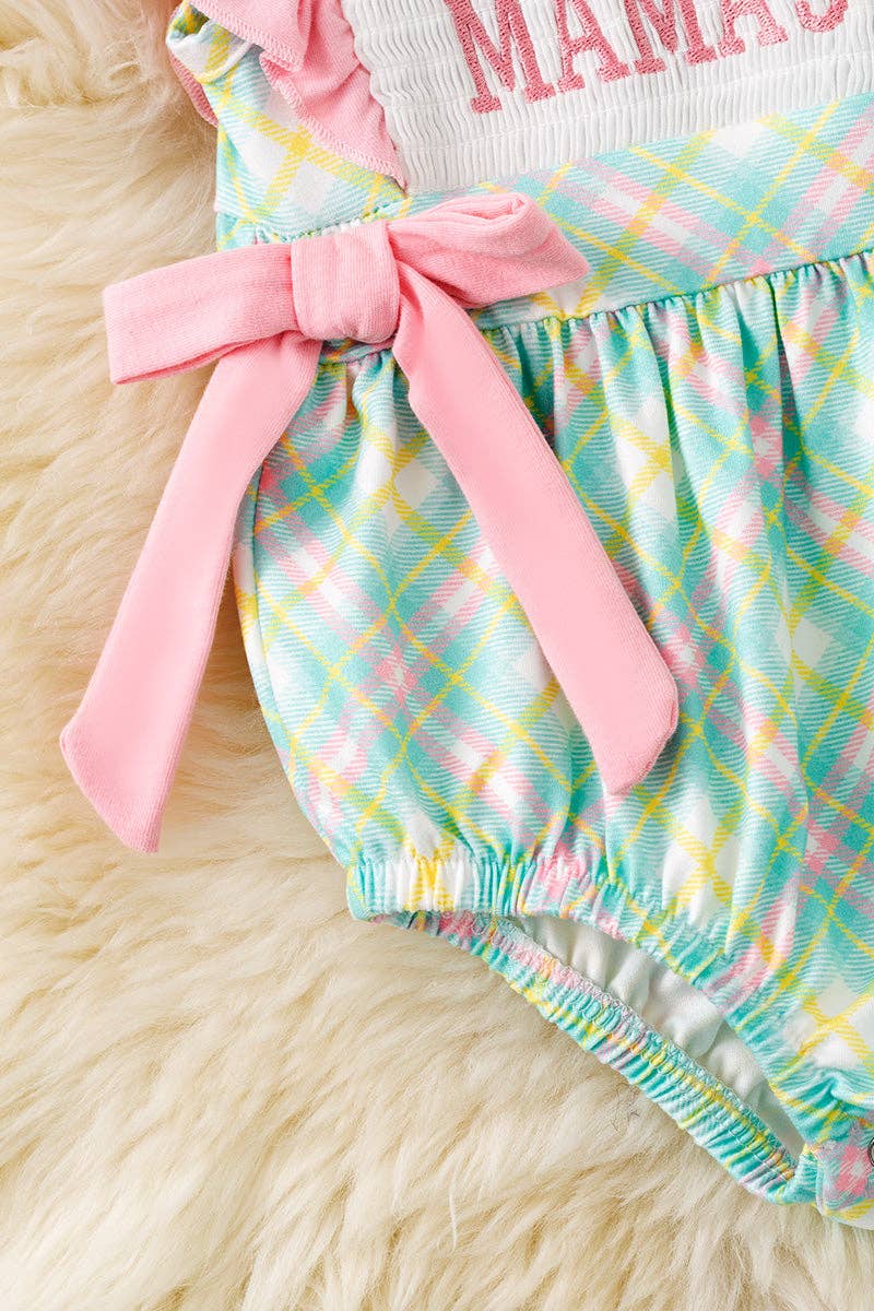 "Mama's girl" Mint green plaid romper.