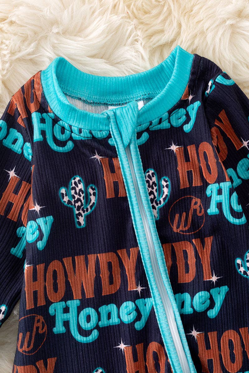 Howdy Honey Black onesie w/ footie