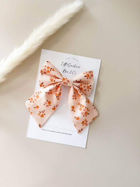 Pink & Orange Flowers Sailor Hair Bow