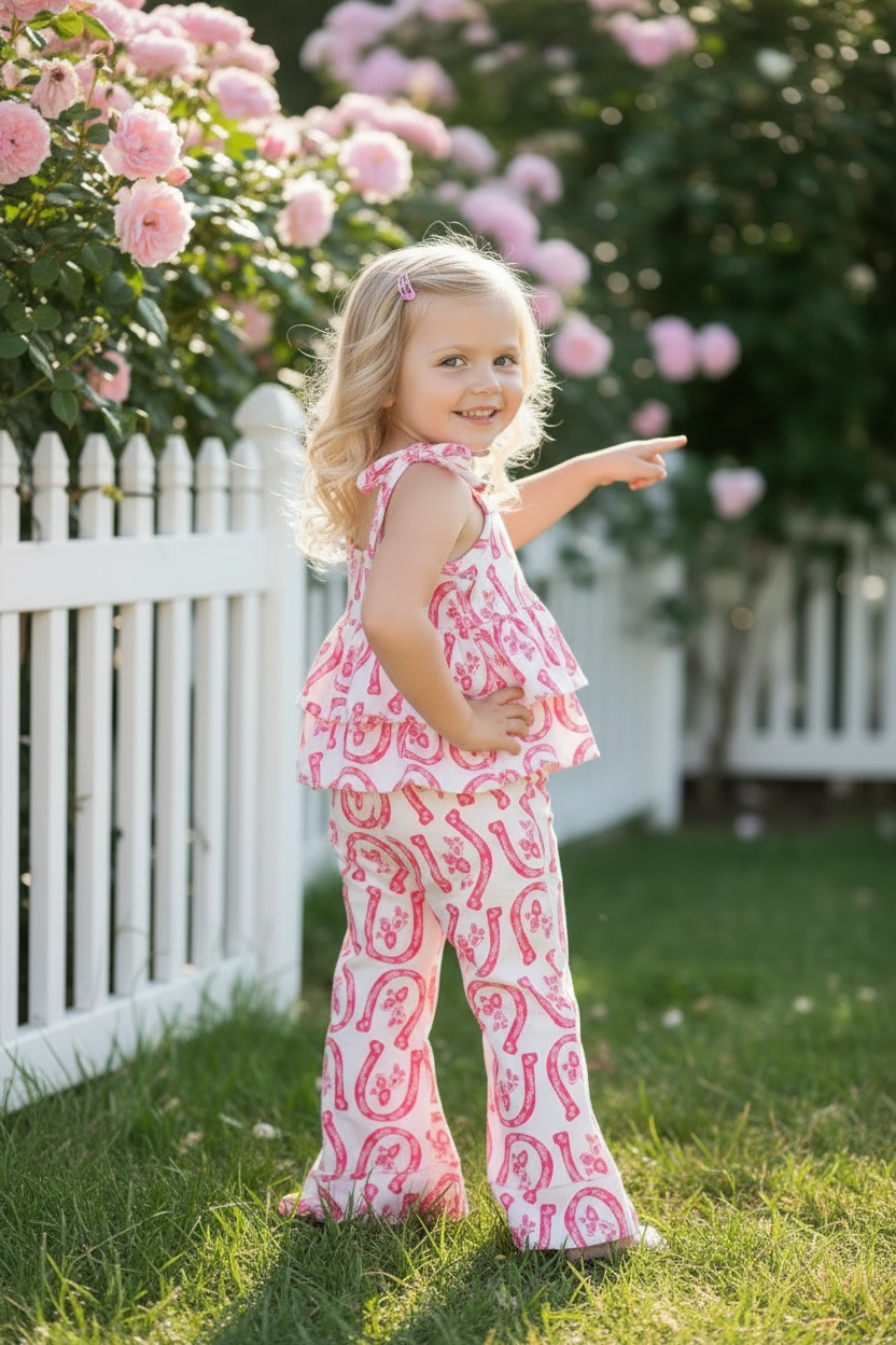Horseshoe/ fuchsia 2 piece set.