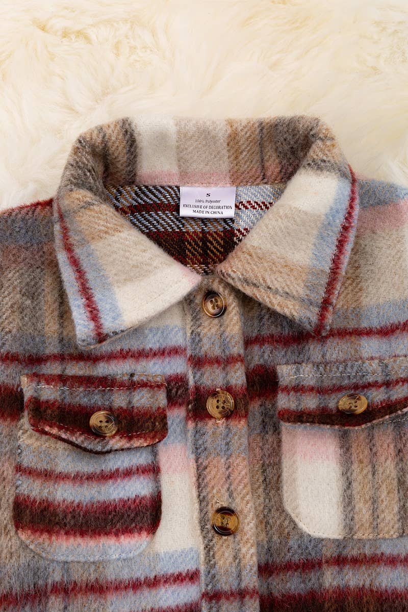 TAN/MAROON PLAID SHACKET