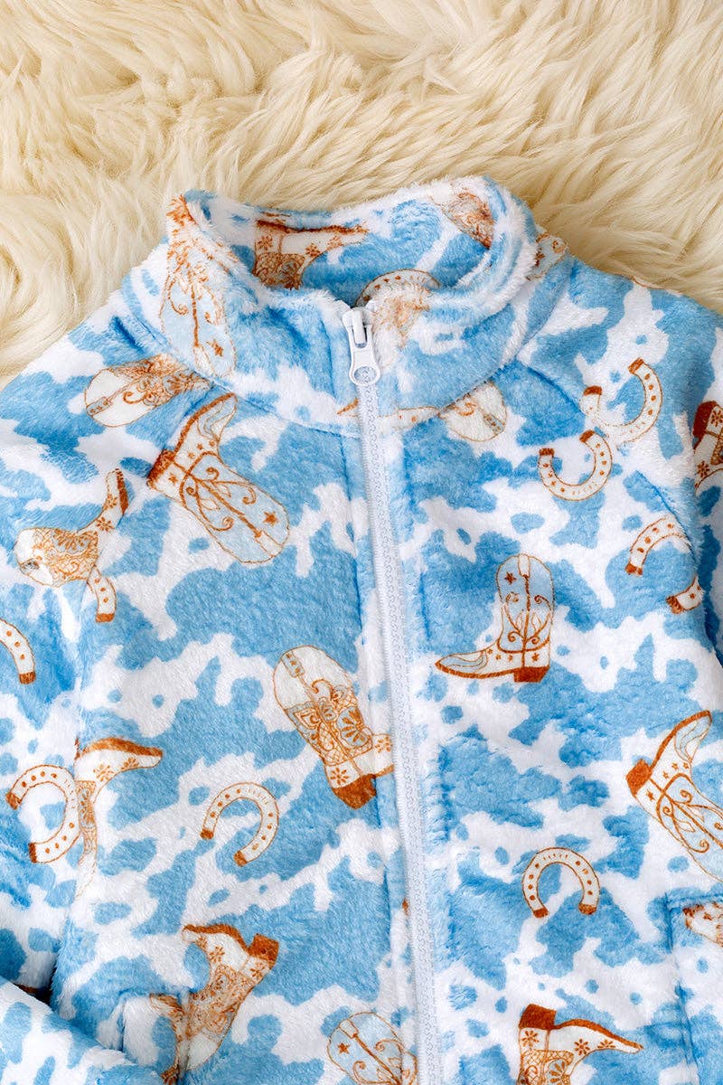 Soft fleece western printed zip up jacket