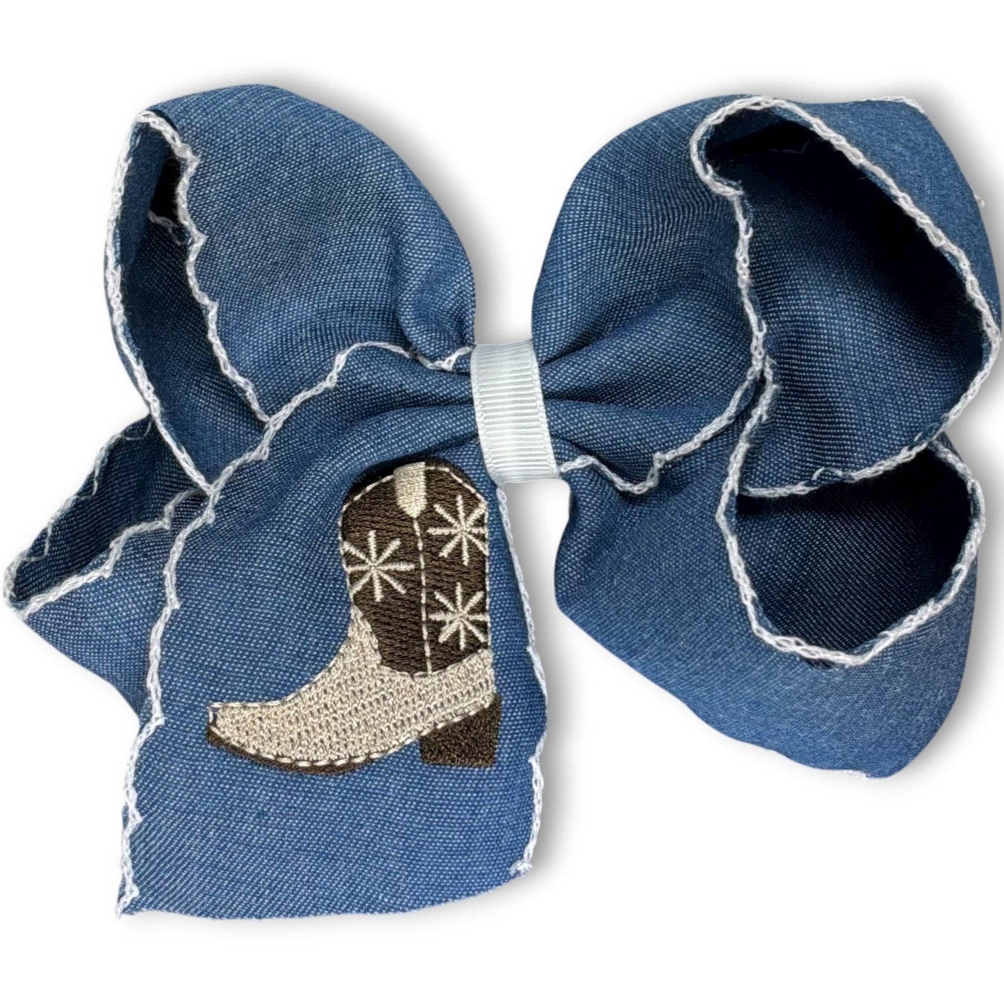 5.5" western -Embroidered hair bow.