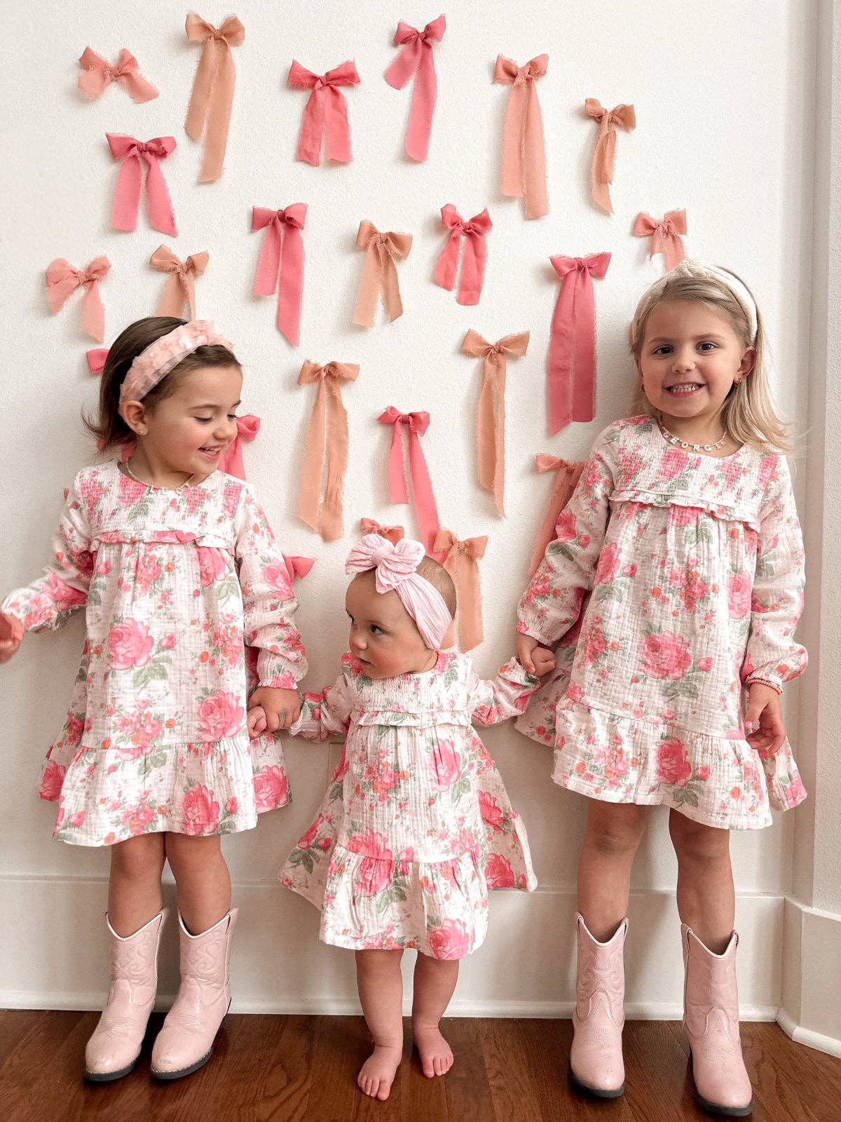Pink Roses Smocked Ruffle Dress