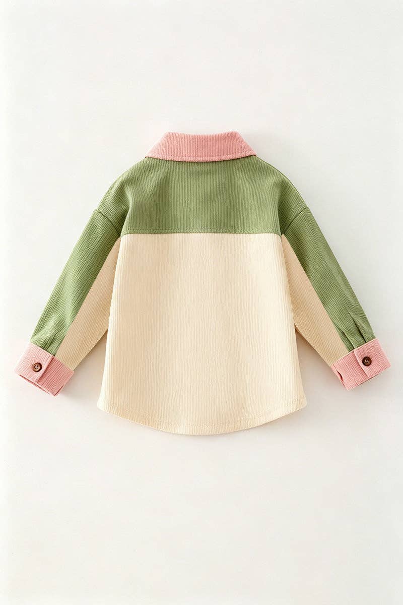 Green, Ivory & pink long sleeve shirt