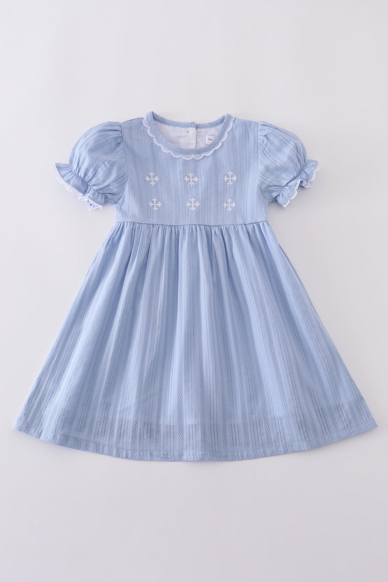 Premium Blue Cross Embroidery Dress