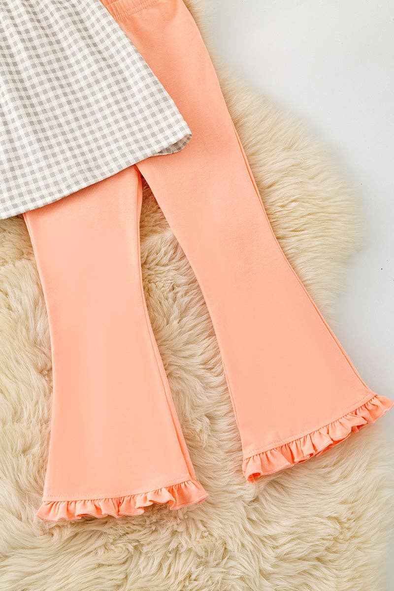 Cute Embroidered top with bubble sleeve & Coral ruffle pants.