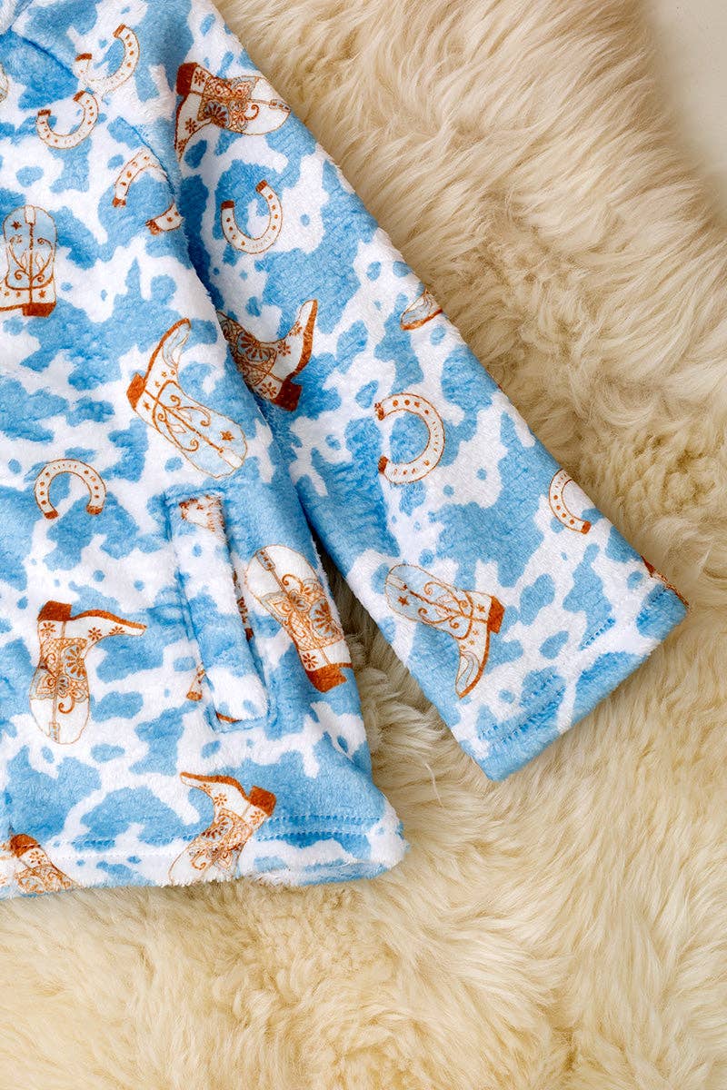 Soft fleece western printed zip up jacket