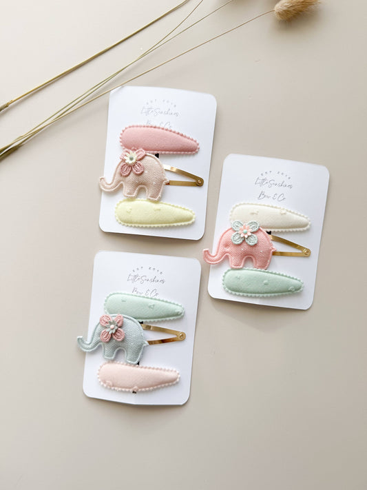 Pastel Elephant & Snap Hair Clip- Set of 3