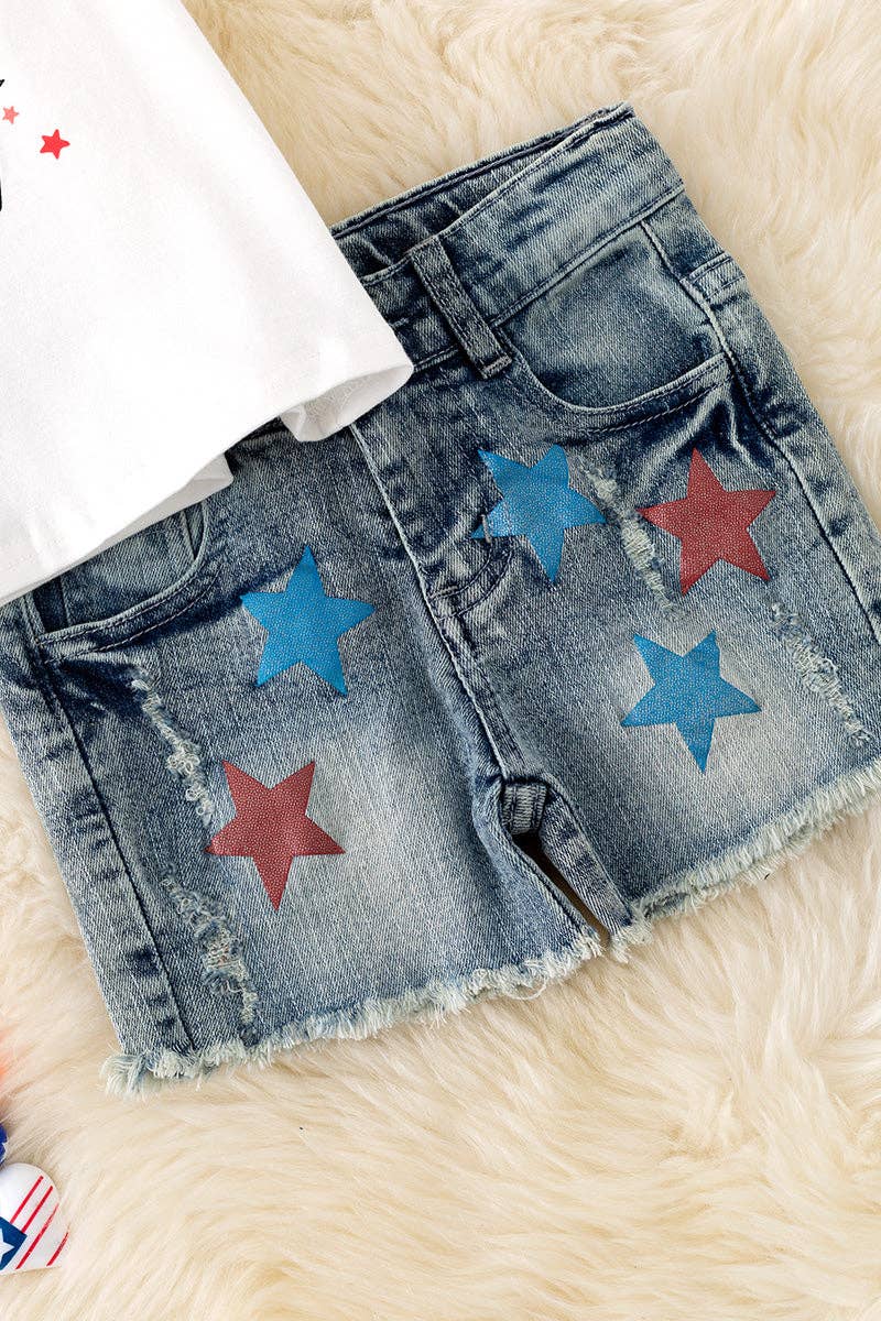 "American Cowgirl" white tank top & distressed denim shorts. OFG50583 SOL