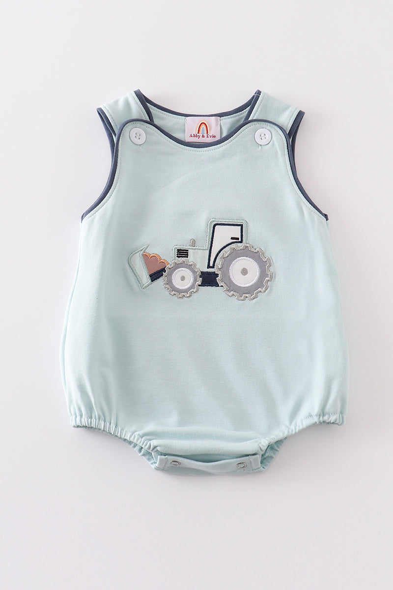 Green Excavator Applique Boy Bubble