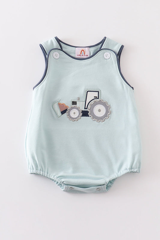 Green Excavator Applique Boy Bubble