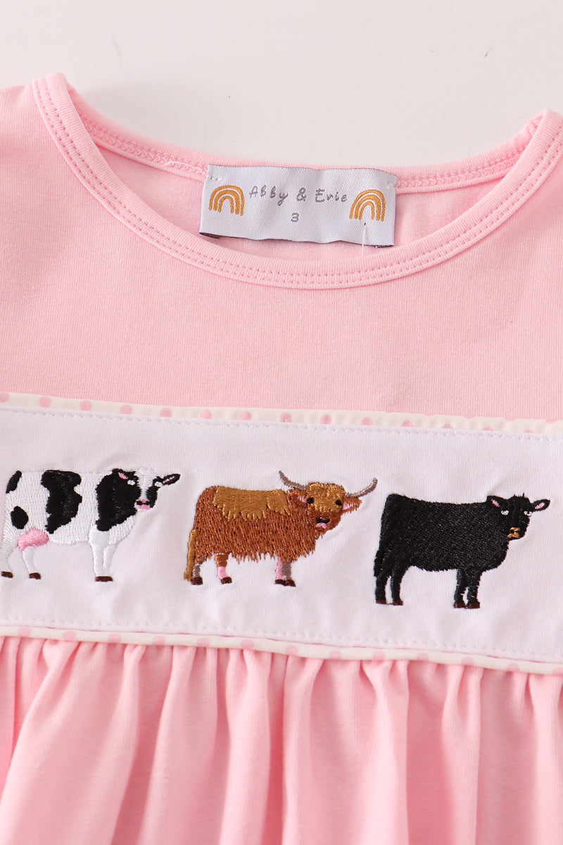 Pink Cow Embroidery Girl Set