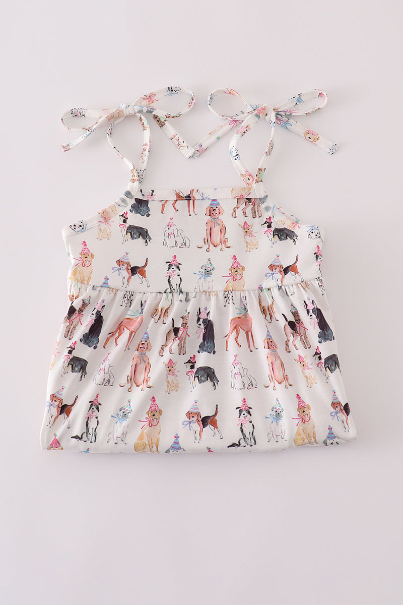 Pink Party Puppy Print Dress