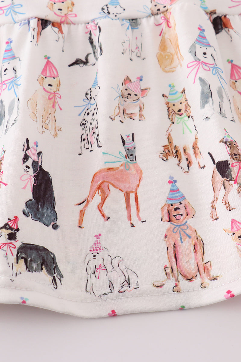 Pink Party Puppy Print Dress