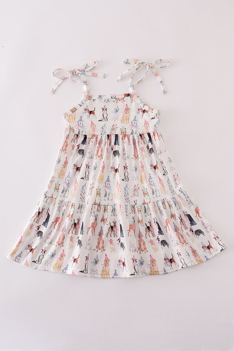 Pink Party Puppy Print Dress