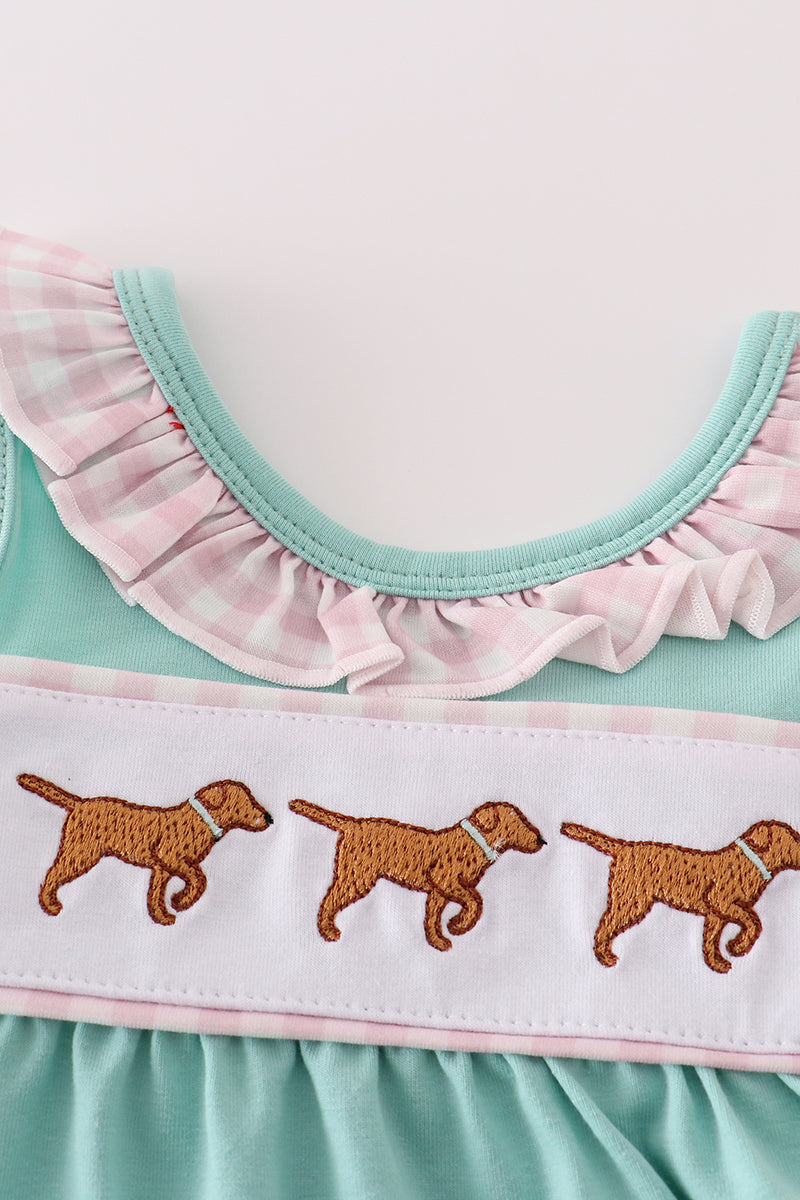 Mint Hunting Puppy Embroidery Ruffle Bubble