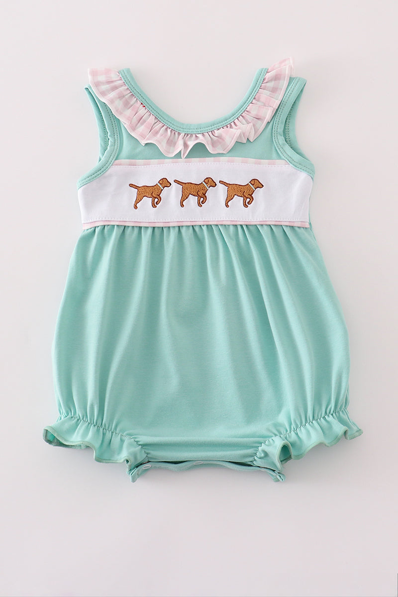 Mint Hunting Puppy Embroidery Ruffle Bubble