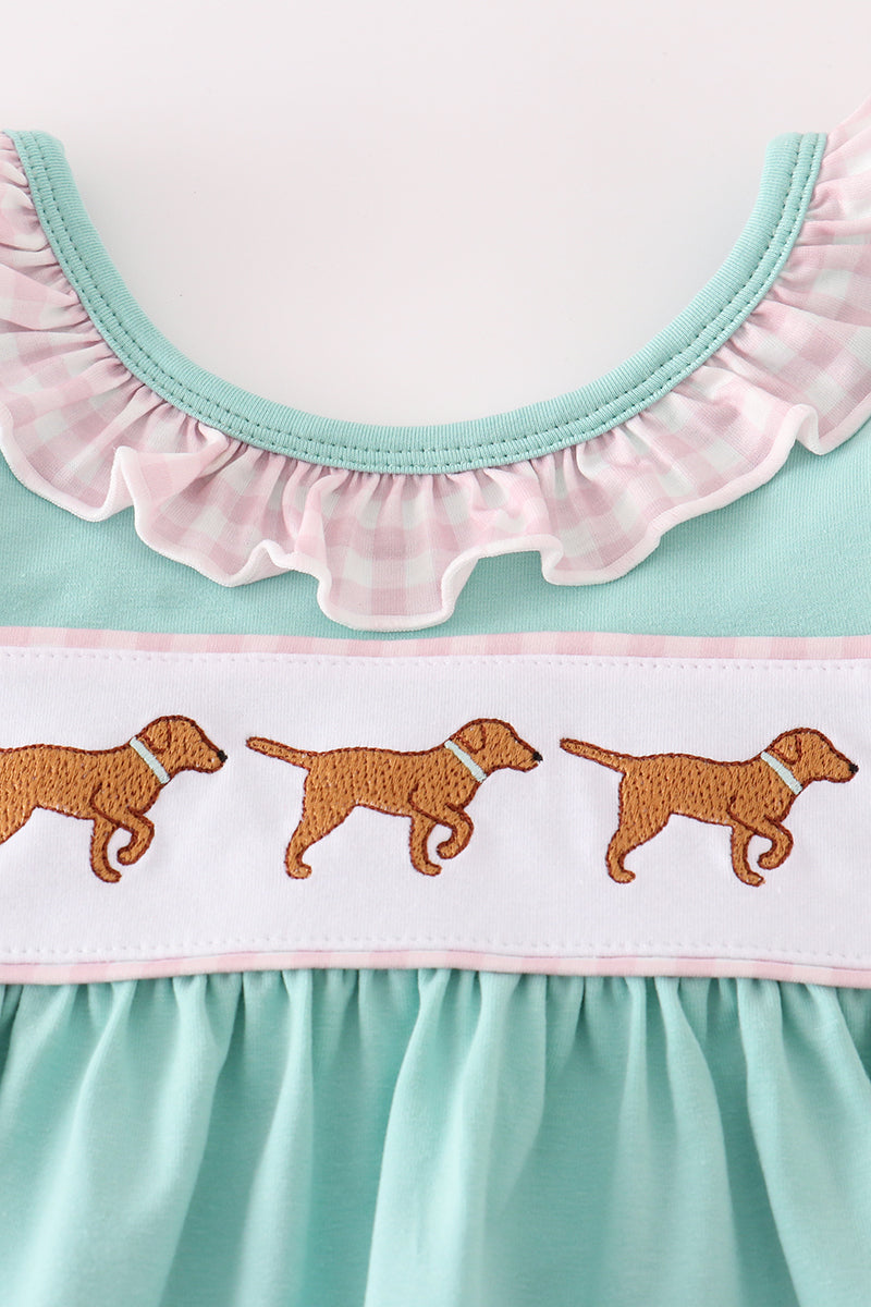 Mint Hunting Puppy Embroidery Ruffle Shorts Set