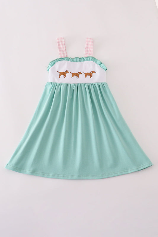 Mint Hunting Puppy Ruffle Dress