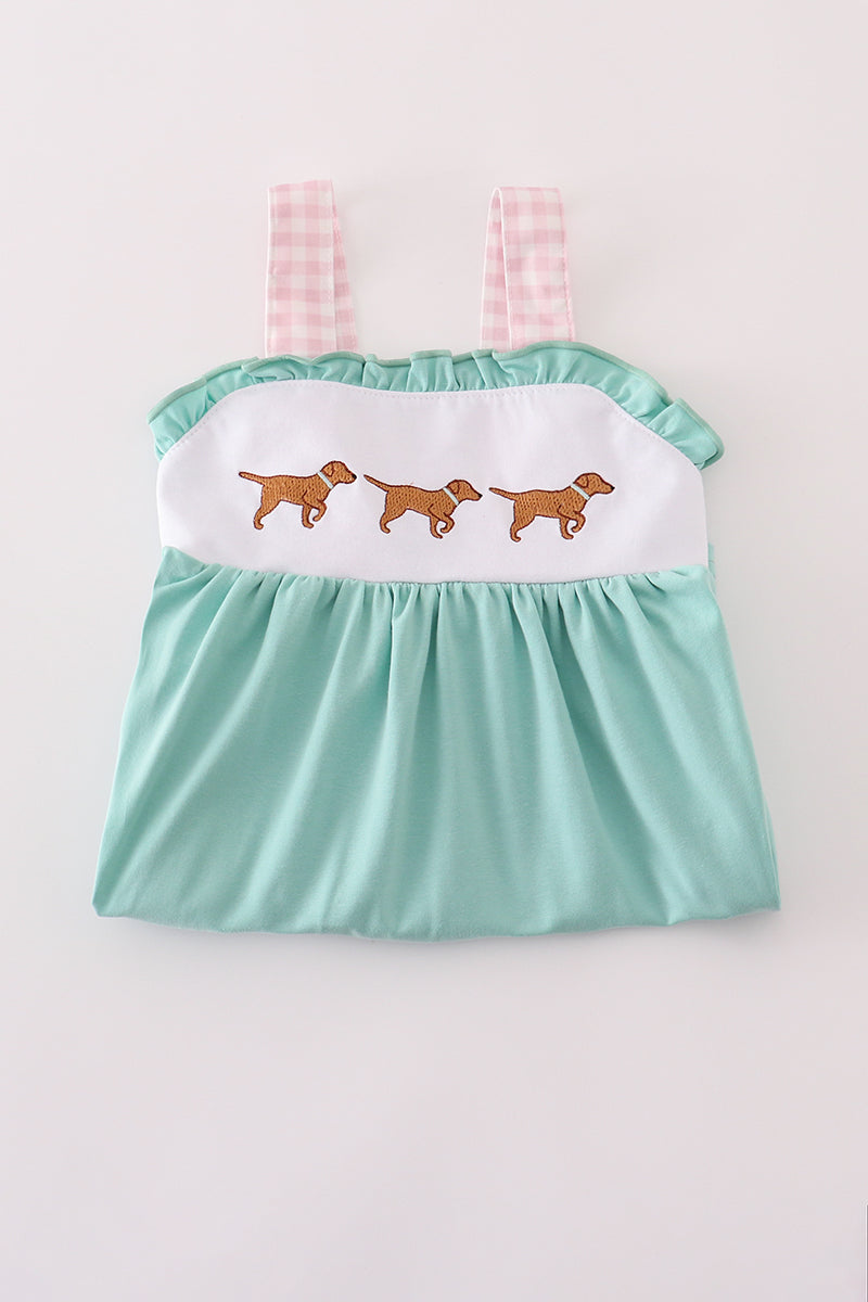 Mint Hunting Puppy Ruffle Dress