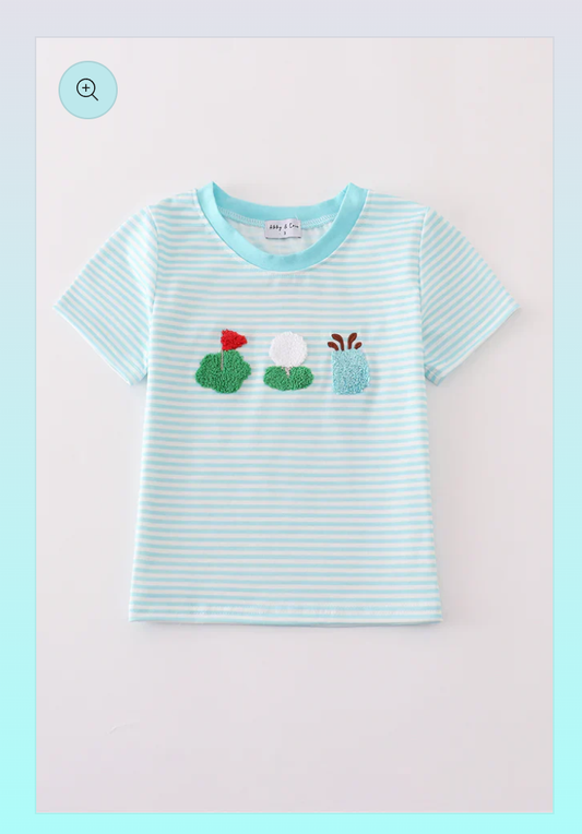 Blue Stripe Golf French Knot Top