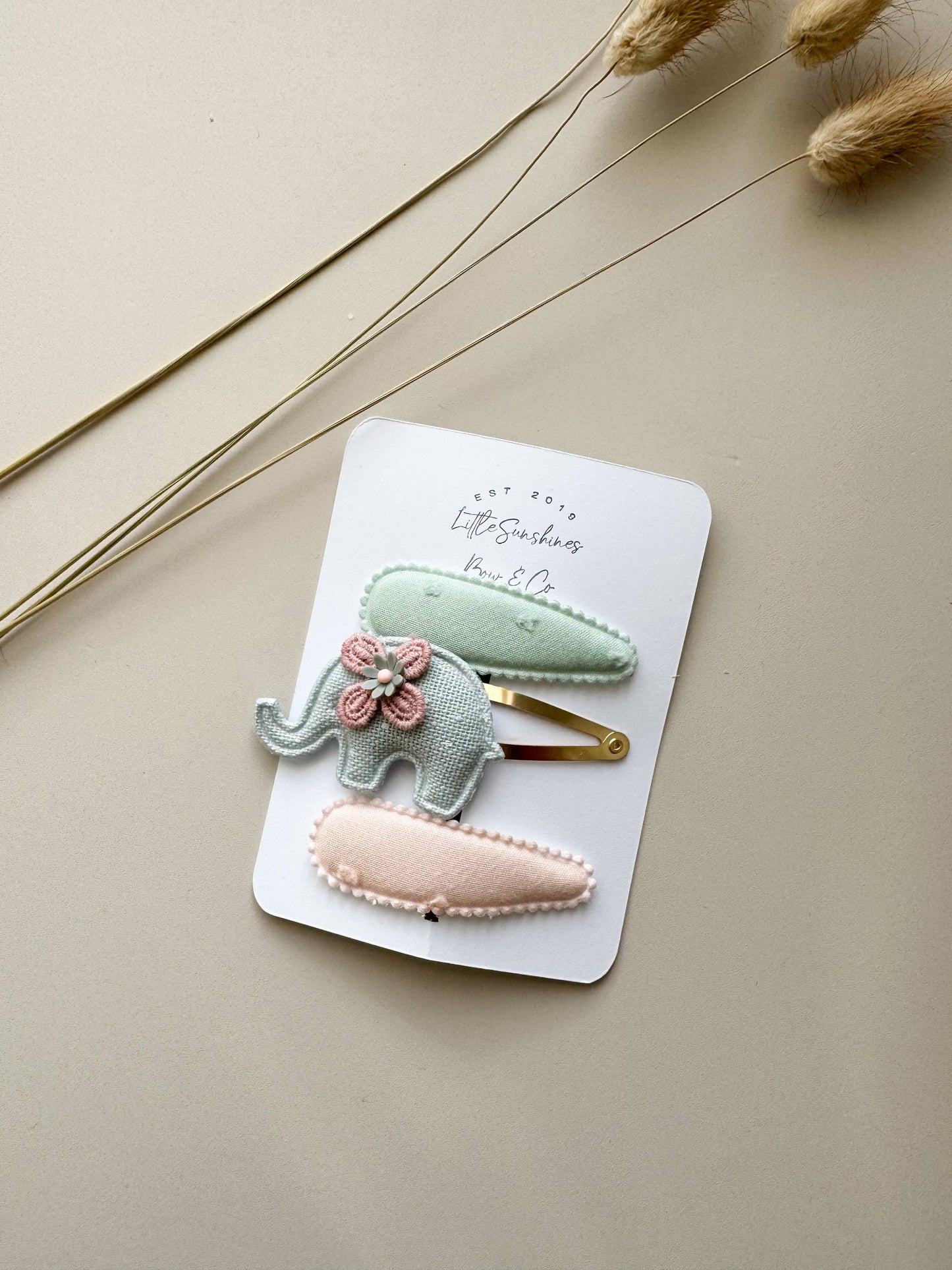 Pastel Elephant & Snap Hair Clip- Set of 3