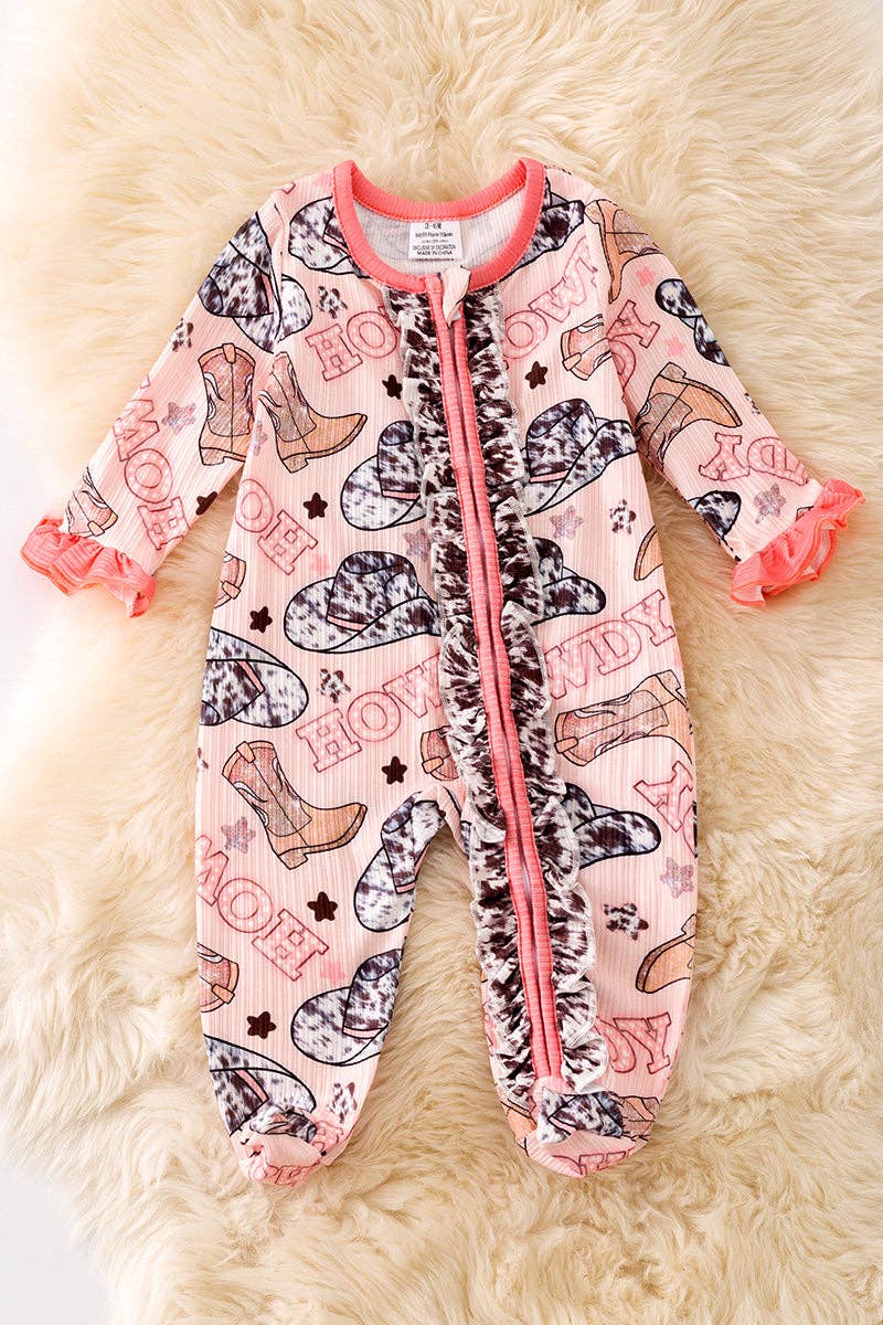Howdy" girls onesie with footie