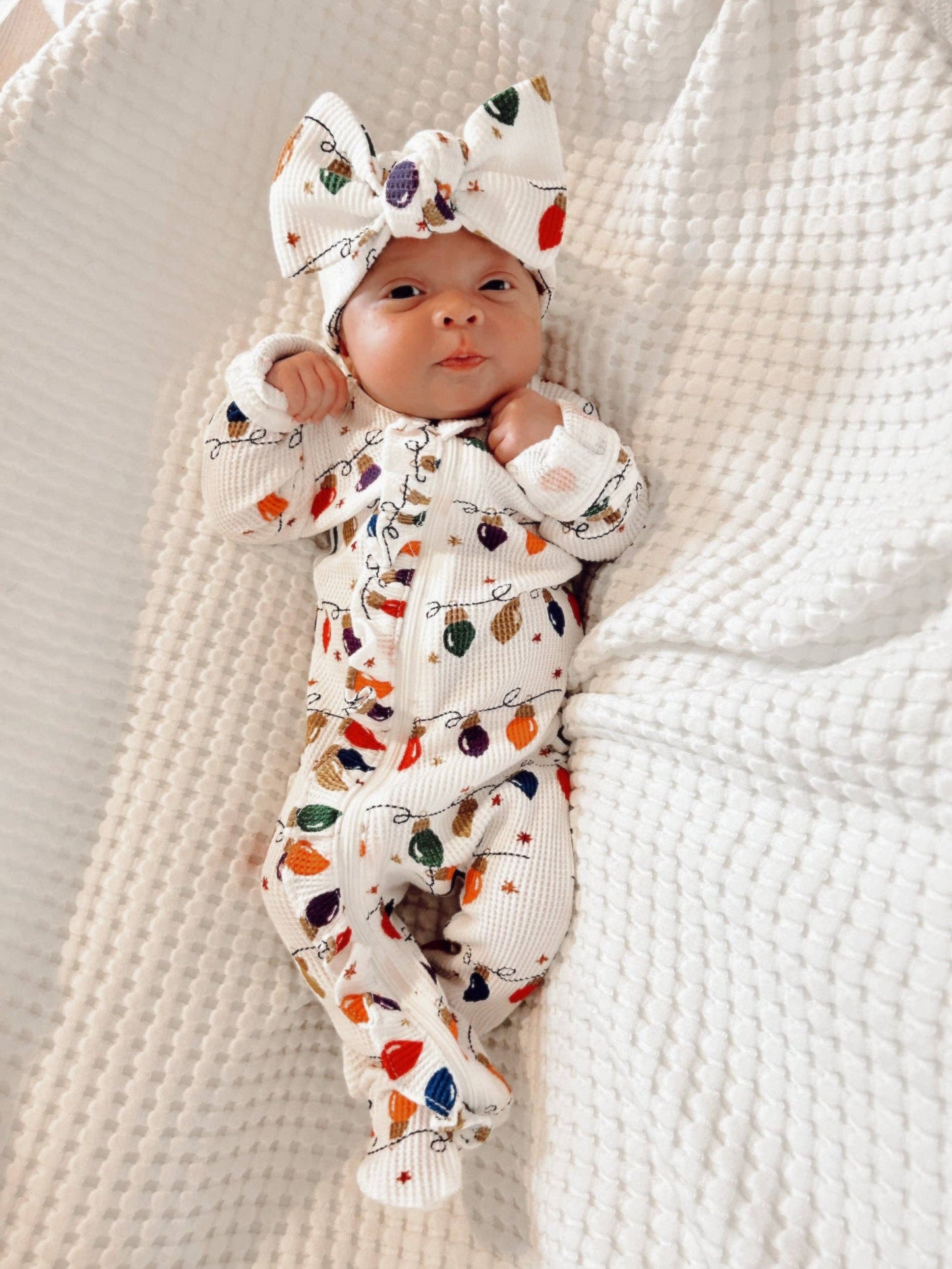 Christmas Lights Organic Waffle Onesie