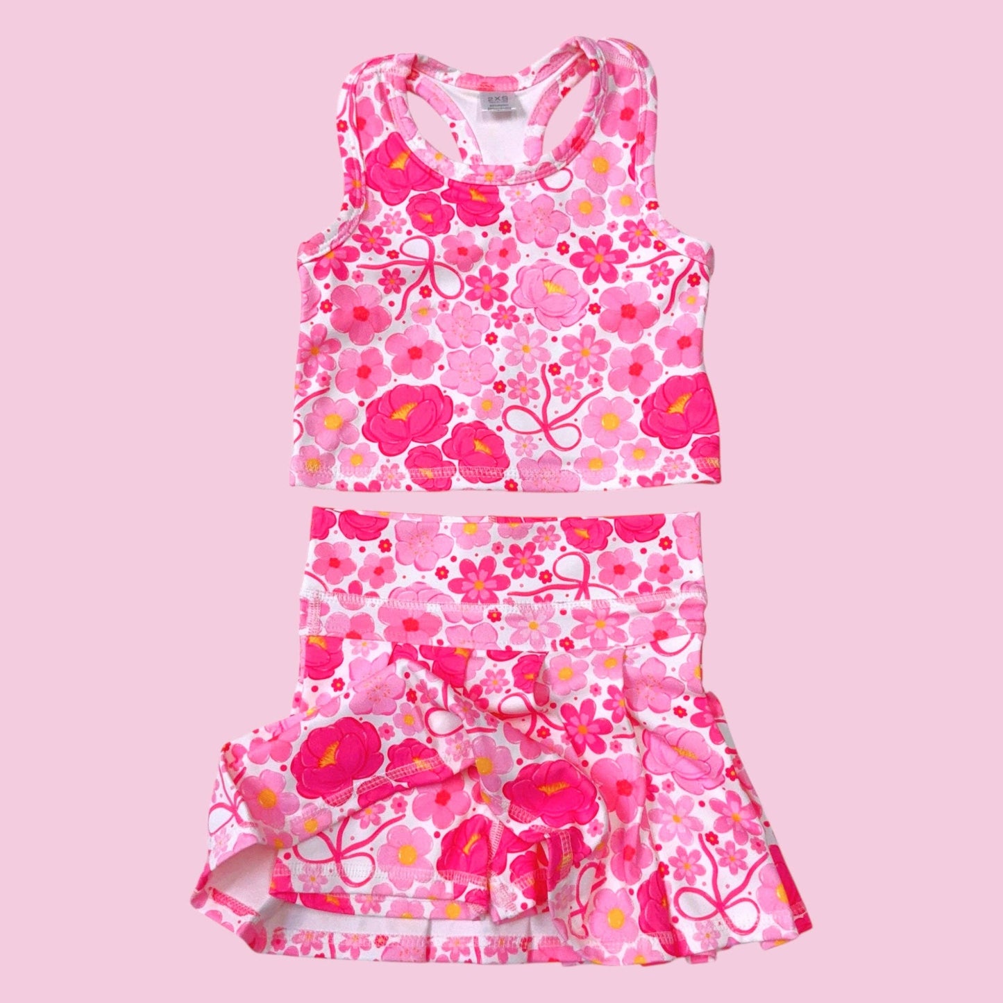Pink floral printed tank top & skort.