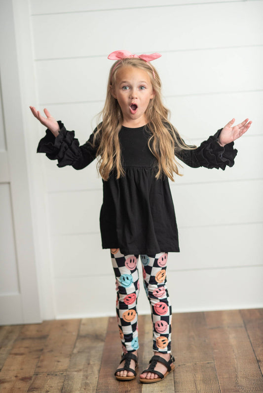 Black Smiley Face Leggings Set