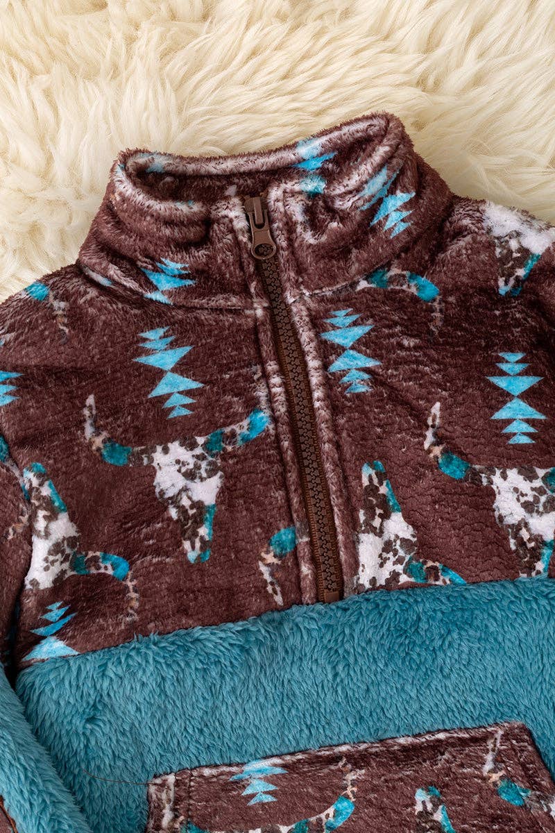 Sherpa & fleece aztec teal pullover.