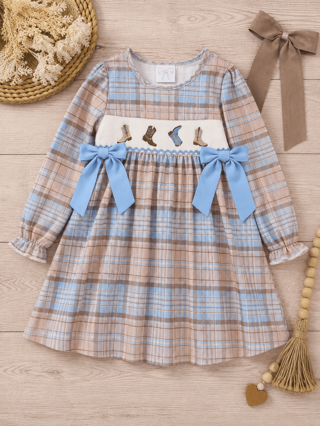 Girls Smocked Western Cowboy Boots Dress