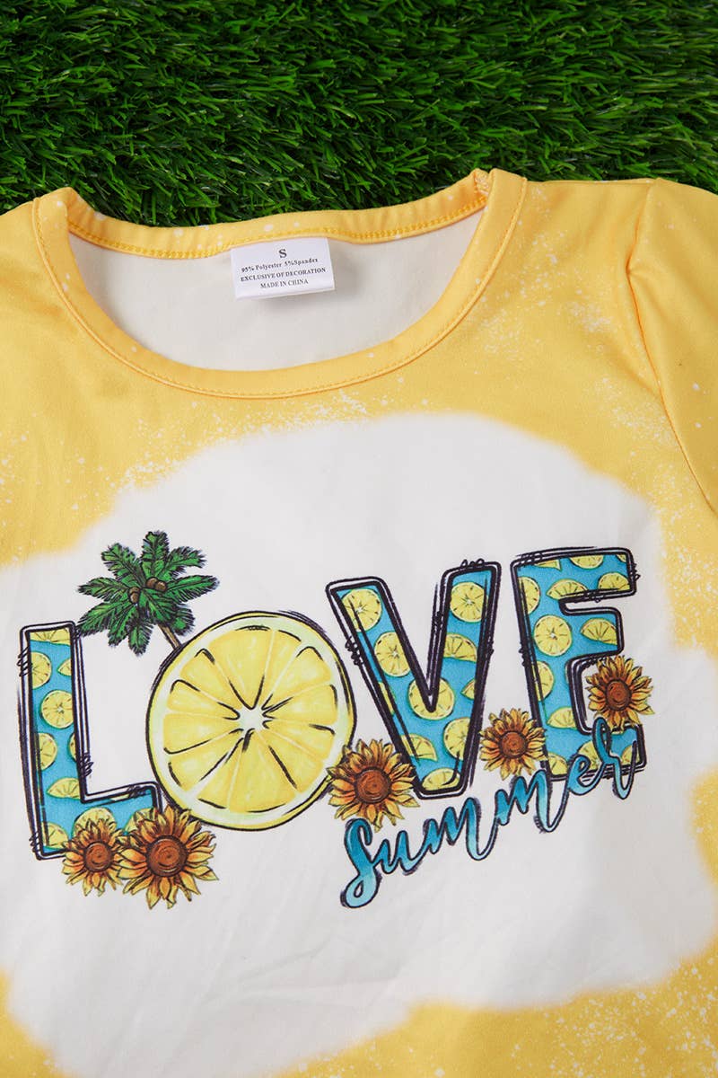 LOVE SUMMER" BRIGHT YELLOW BLEACHED TEE-SHIRT.