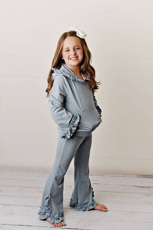 Gray Hooded Ruffle Lounge Set