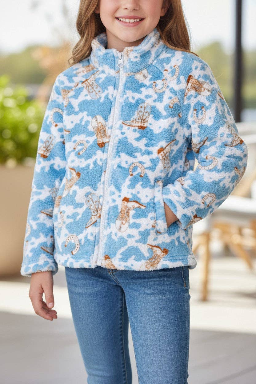 Soft fleece western printed zip up jacket