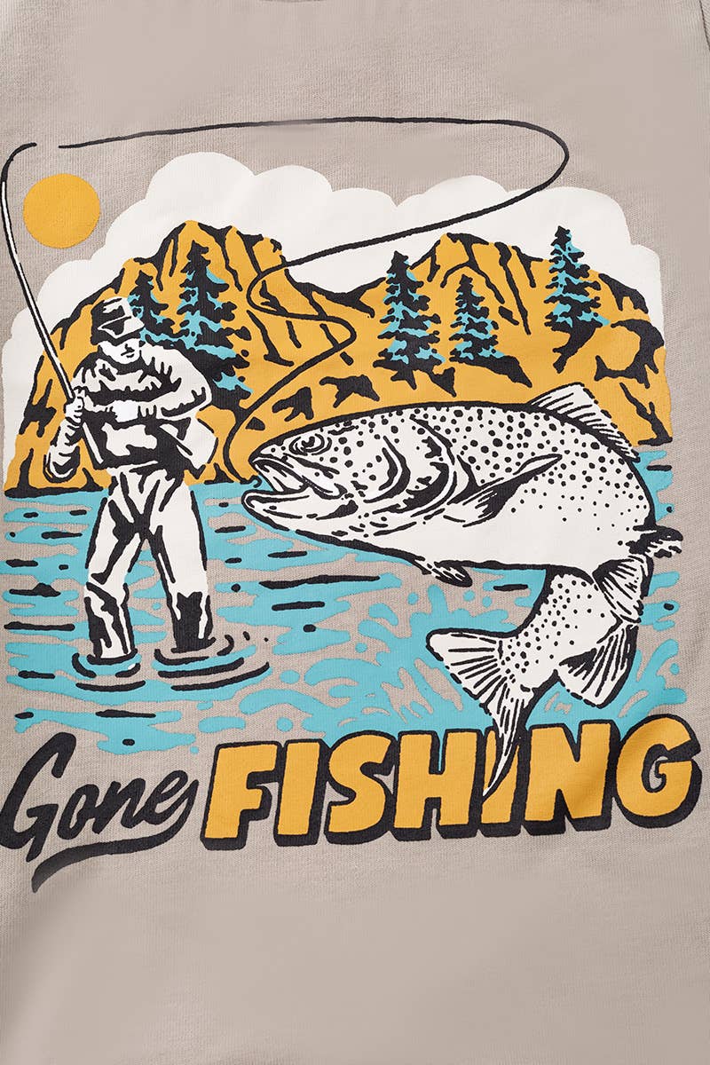 GONE FISHING COTTON MADE GRAPHIC TEE-SHIRT.