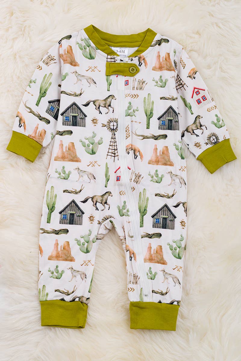 WILDERNESS WEST FARM PRINTED ROMPER.